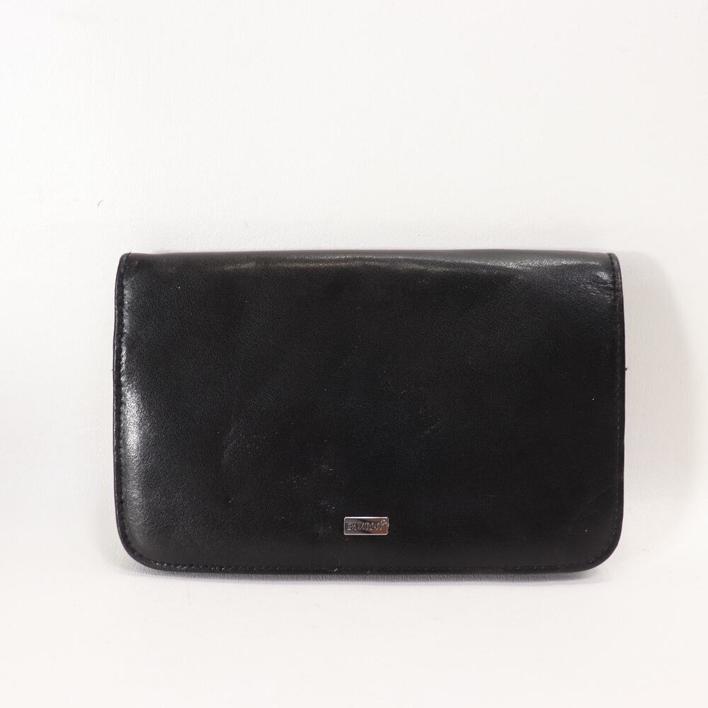 Buxton Clutch Wallet Women Black Leather Bifold Organizer Snap Mirror